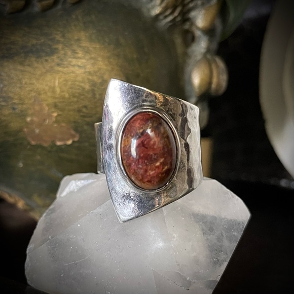 Vintage Sterling Silver Bronzite Hammered Wrap Ring size 8.5 - Picture 3 of 13